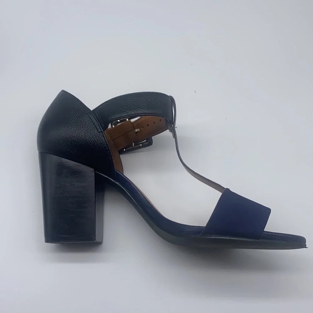 True Soul - Blue Suede And Black and Silver Leather Open Toe Heels Size 7